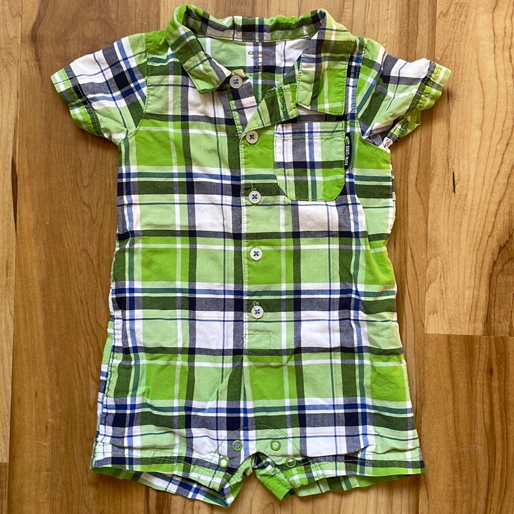 Carters Green Plaid Romper
